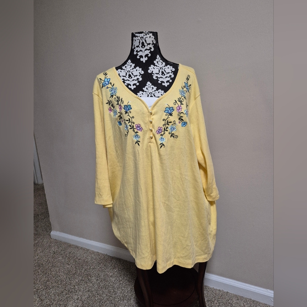 Woman Within Yellow Tunic with Floral Embroidery